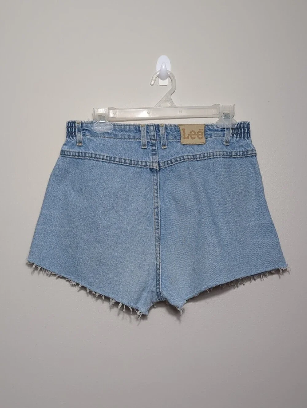 Vtg 80s 90s Lee Jeans Light Blue Elastic‎ Waist Denim Cutoff Shorts Size 12 MED